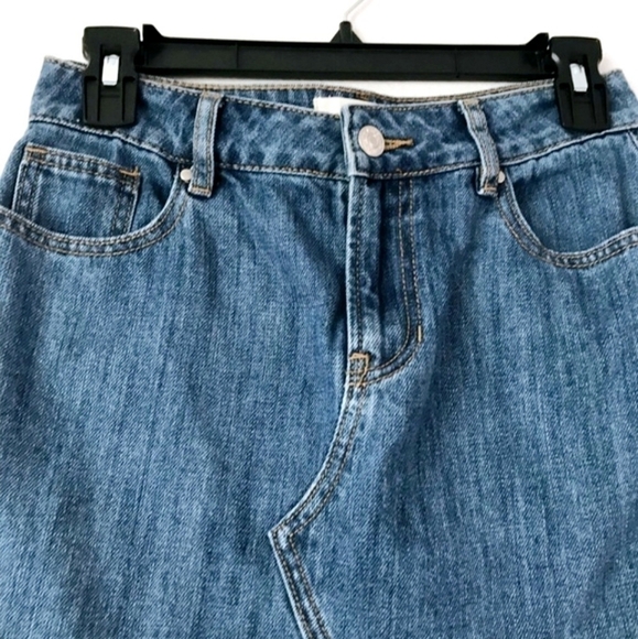 Pacsun Denim Frayed Raw Edge Hem Dark Wash Jean Mini Skirt 25 - Picture 3 of 9
